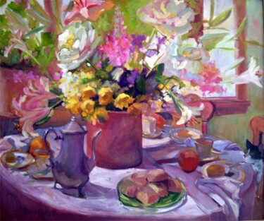 Painting titled "Tea Time I" by Don Bourret, Original Artwork, Oil