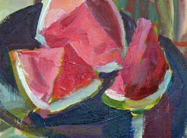 Painting titled "Watermelon #2" by Don Bourret, Original Artwork, Oil