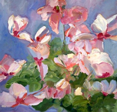 Painting titled "Cyclamen I" by Don Bourret, Original Artwork, Oil