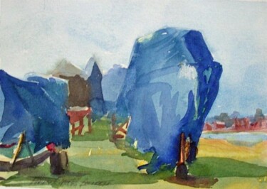 Painting titled "Blue Shrouds" by Don Bourret, Original Artwork, Oil