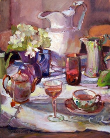Painting titled "Still Life with Tea…" by Don Bourret, Original Artwork, Oil
