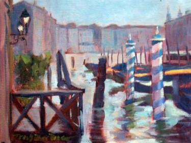 Painting titled "Gondolas At Dock" by Don Bourret, Original Artwork, Oil