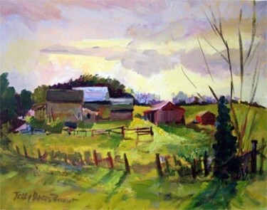 Painting titled "Herzig's Farm" by Don Bourret, Original Artwork, Oil