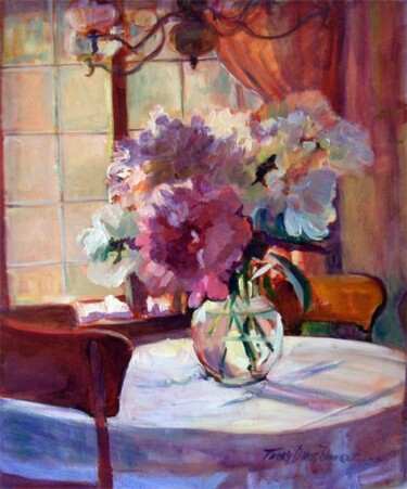 Painting titled "Peonies In A Glass…" by Don Bourret, Original Artwork