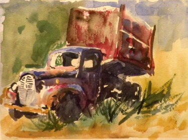 Painting titled "Dump Truck" by Don Bourret, Original Artwork, Oil