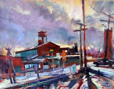 Painting titled "The Factory" by Don Bourret, Original Artwork, Oil