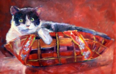 Painting titled "cat in a box" by Don Bourret, Original Artwork