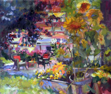 Painting titled "Our Garden - Summer" by Don Bourret, Original Artwork, Oil