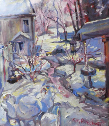 Painting titled "Our Garden - Winter" by Don Bourret, Original Artwork, Oil