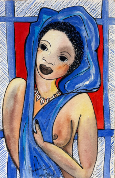 Painting titled "la femme au voile b…" by Dona Bryhiel, Original Artwork, Watercolor
