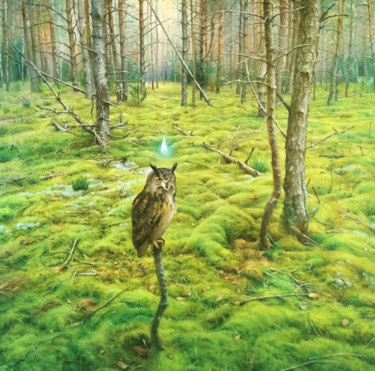Painting titled "In The Forest" by Donatas Inis, Original Artwork, Oil