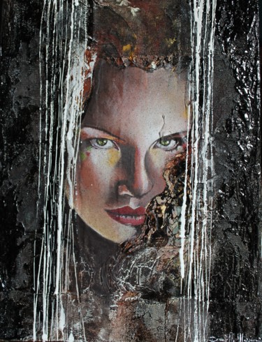 Painting titled "portrait - woman" by Donatella Marraoni, Original Artwork, Enamel