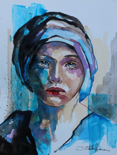 Pintura intitulada "blue I" por Donatella Marraoni, Obras de arte originais, Aquarela