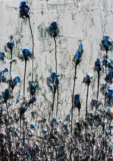 Painting titled "Blue flowers" by Donatella Marraoni, Original Artwork, Enamel