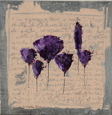 Pittura intitolato "poppies and purple" da Donatella Marraoni, Opera d'arte originale, Olio