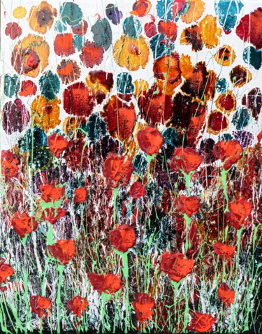 Pittura intitolato "poppies and joy V" da Donatella Marraoni, Opera d'arte originale, Olio