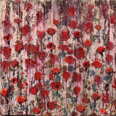 Painting titled "pink red and white" by Donatella Marraoni, Original Artwork, Oil