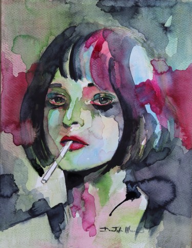 Painting titled "relax...please" by Donatella Marraoni, Original Artwork, Watercolor