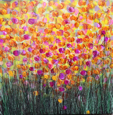 Malerei mit dem Titel "yellow pink and joy" von Donatella Marraoni, Original-Kunstwerk, Öl