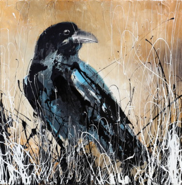 Painting titled "the crow" by Donatella Marraoni, Original Artwork, Oil