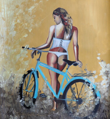 Pittura intitolato "My new bike II" da Donatella Marraoni, Opera d'arte originale, Olio
