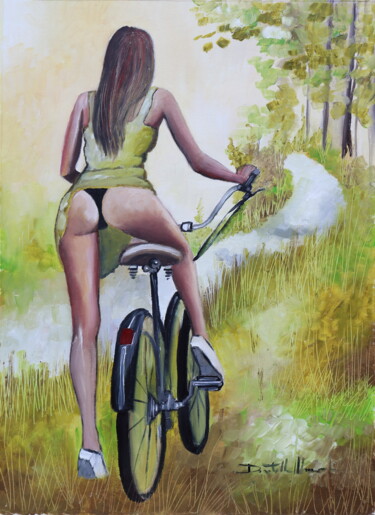 Painting titled "my new bike is...fo…" by Donatella Marraoni, Original Artwork, Oil