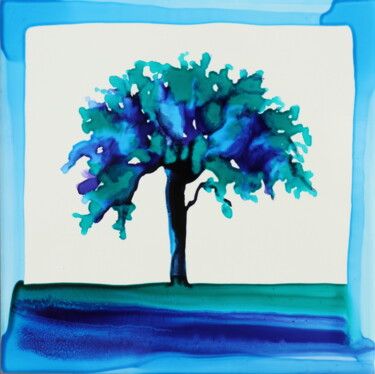 Painting titled "blu tree" by Donatella Marraoni, Original Artwork, Enamel