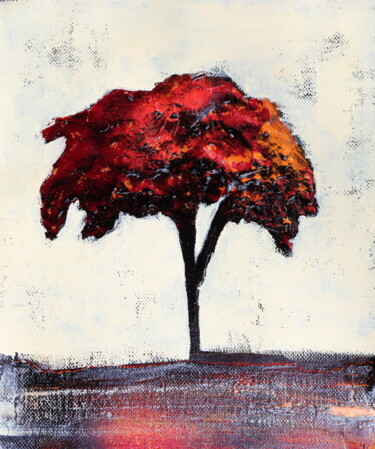 Painting titled "red tree." by Donatella Marraoni, Original Artwork, Oil