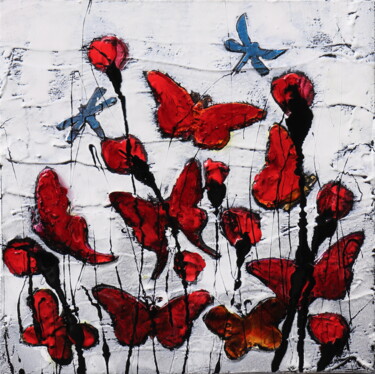 Peinture intitulée "butterfly and poppi…" par Donatella Marraoni, Œuvre d'art originale, Huile