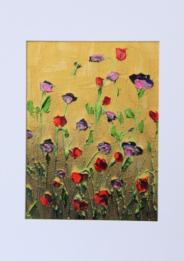 Painting titled "gold poppies" by Donatella Marraoni, Original Artwork, Oil