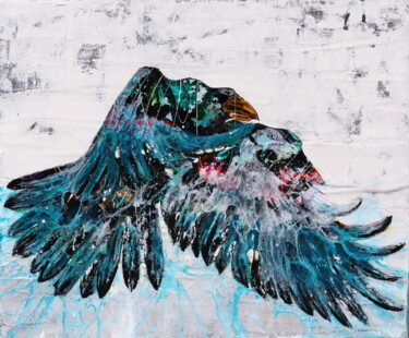 Schilderij getiteld "the crow II" door Donatella Marraoni, Origineel Kunstwerk, Olie