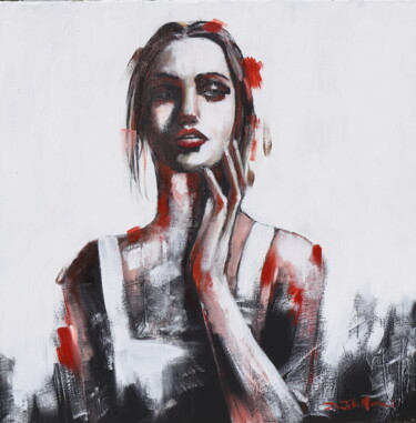 Painting titled "woman with red lips…" by Donatella Marraoni, Original Artwork, Oil