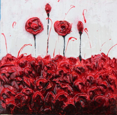 Painting titled "poppies passion III" by Donatella Marraoni, Original Artwork, Oil