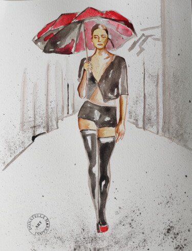 Malarstwo zatytułowany „ombrelloi” autorstwa Donatella Marraoni, Oryginalna praca, Akwarela