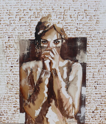 Pintura intitulada "Se mi nascondo...no…" por Donatella Marraoni, Obras de arte originais, Aquarela