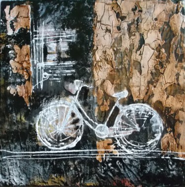 Painting titled "my bike...your wall…" by Donatella Marraoni, Original Artwork, Oil