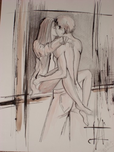 Painting titled "Kiss" by Donatella Marraoni, Original Artwork, Acrylic