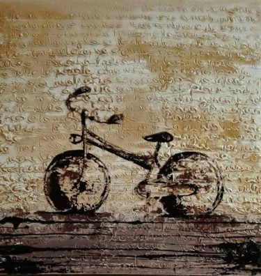 Pittura intitolato "Bike and words" da Donatella Marraoni, Opera d'arte originale, Olio