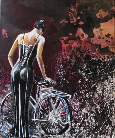 Peinture intitulée "Woman & Bike...by n…" par Donatella Marraoni, Œuvre d'art originale, Huile