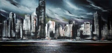 Painting titled "cielo su new york" by Donatella Bertino, Original Artwork