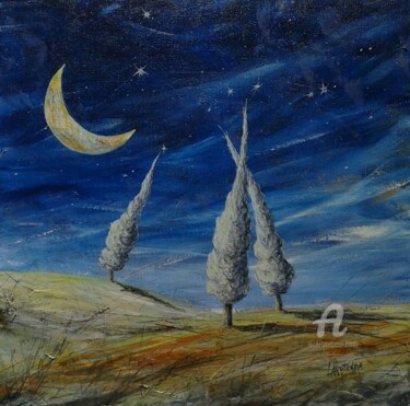Painting titled ""Sweet moon"" by Donato Larotonda, Original Artwork, Acrylic Mounted on Wood Panel