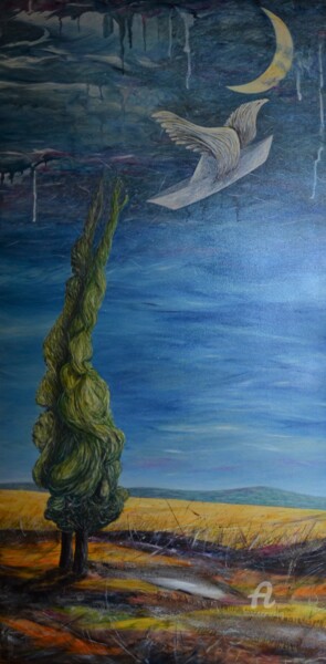 Pittura intitolato ""Sognando nuovi ori…" da Donato Larotonda, Opera d'arte originale, Acrilico Montato su Pannello di legno