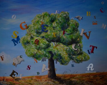 Peinture intitulée ""L'albero parlante"" par Donato Larotonda, Œuvre d'art originale, Acrylique Monté sur Panneau de bois