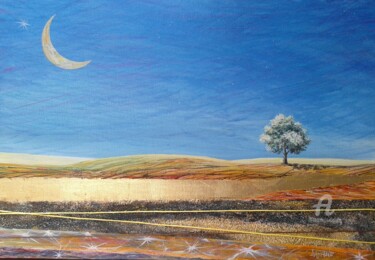 Painting titled ""Campo di stelle"" by Donato Larotonda, Original Artwork, Acrylic Mounted on Wood Panel