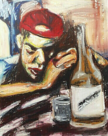 Disegno intitolato ""The Bottle"" da Don David Young (dondavid), Opera d'arte originale, Olio