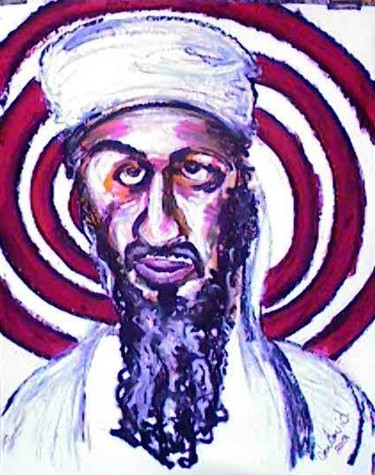 Drawing titled ""Bin Laden Dartboar…" by Don David Young (dondavid), Original Artwork, Oil Mounted on Other rigid panel