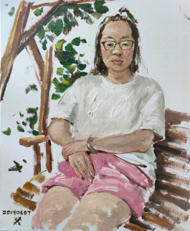 Peinture intitulée "平女士肖像速写" par Dong Kui, Œuvre d'art originale, Huile