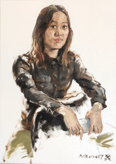 Painting titled "杨女士肖像速写" by Dong Kui, Original Artwork, Oil