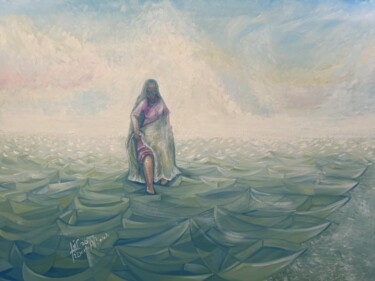Painting titled "Alexandria" by Donia Al Saleh, Original Artwork, Oil Mounted on Wood Panel