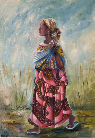 Painting titled "Women of horn /12" by Donia Al Saleh, Original Artwork, Oil Mounted on Wood Panel